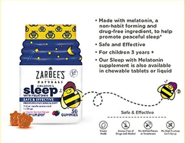 Zarbee's Naturals Children's Sleep with Melatonin Supplement, Natural Berry Flavored, 50 Gummies